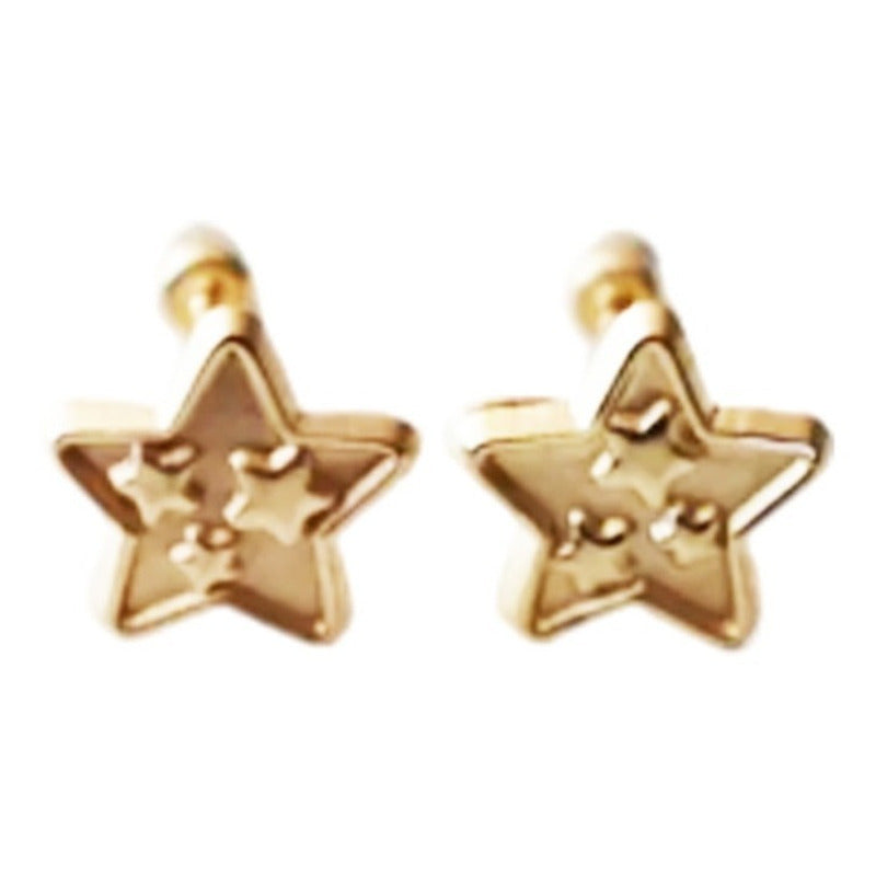 Broqueles Estrella Mate Para Bebé 5mm Oro De 10 K