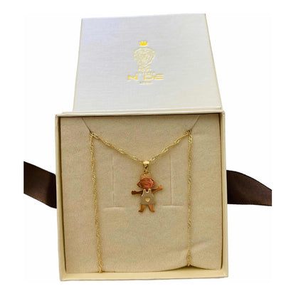 Kit Cadena Con Dije Niña 3 Oros  14 K + Obsequio