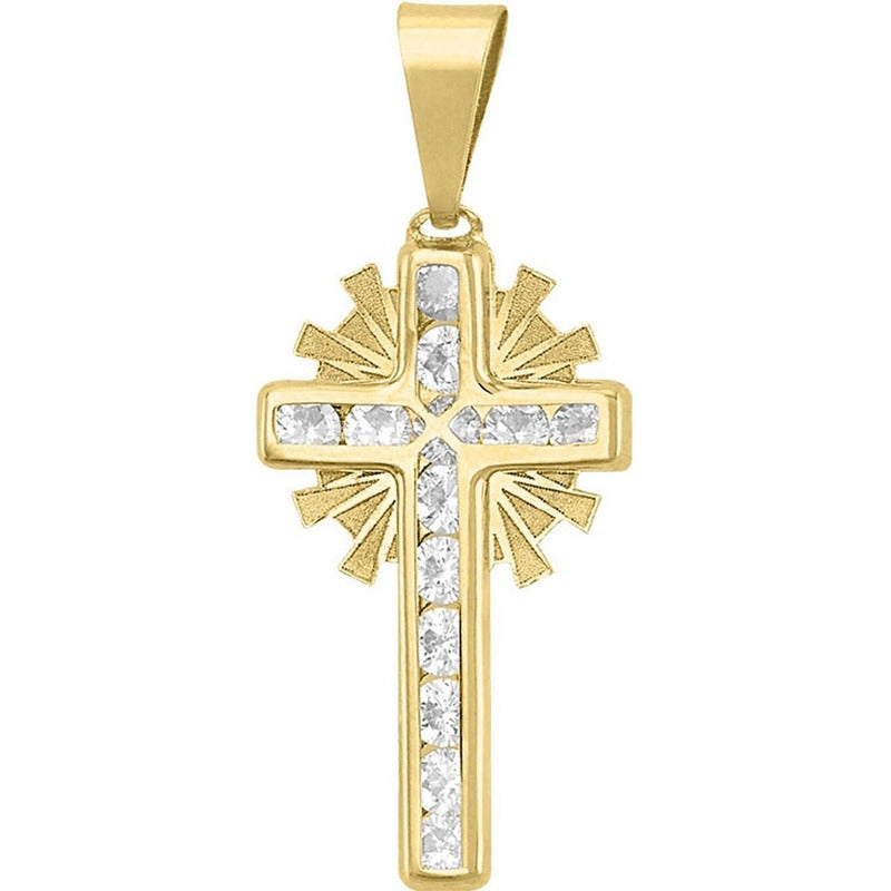 Kit Cadena Con Dije Cruz Sol Zirconias Oro 10 K + Obsequio