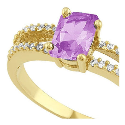 Anillo Octagonal Con Zirconia Lila En Oro De 10 K + Obsequio