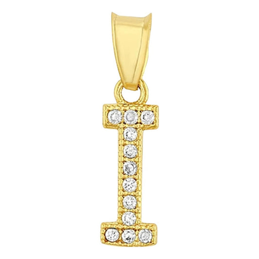 Juego Collar Letra I + Aretes Zirconias Oro 10 K. + Regalo