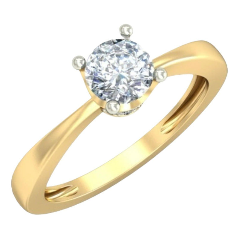 Elegante Anillo Clasico 4 Uñas Oro 14 Kilates