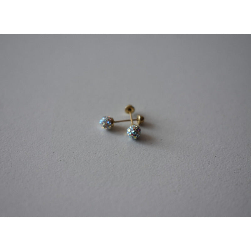 Broqueles Esfera Tornasol 4 Mm  Oro De 10 K + Obsequio