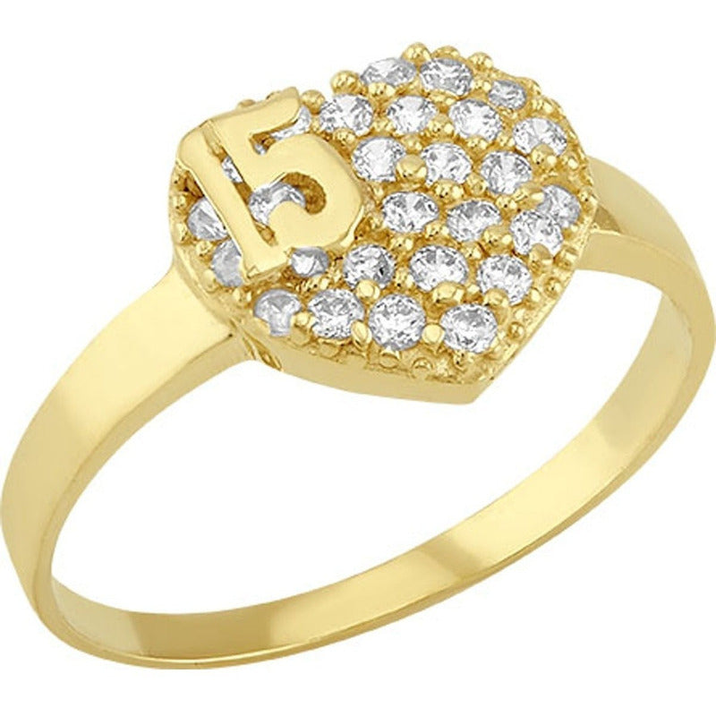 Anillo Corazón Ancho Para Xv Años Elaborado En Oro De 10 K