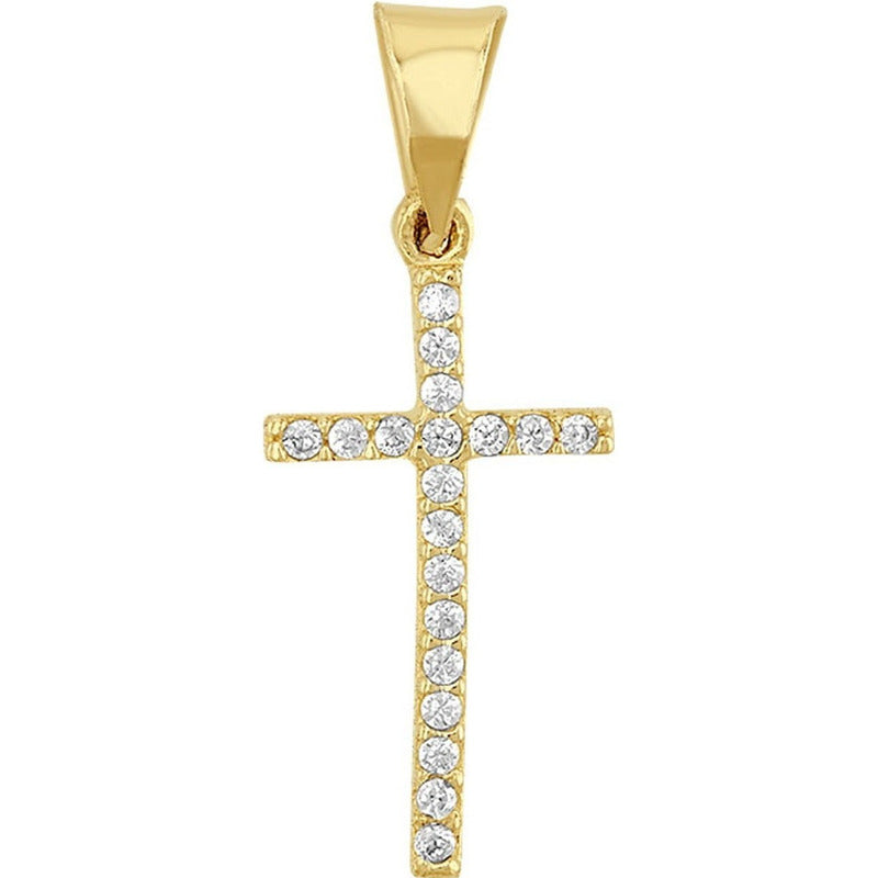 Kit Cadena Con Dije Cruz Zirconias Oro 10 K + Obsequio