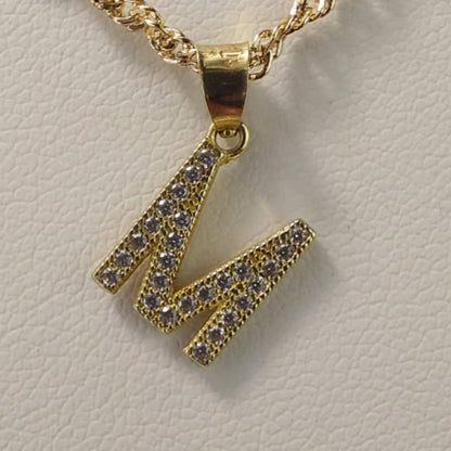Juego Collar Letra M + Aretes Zirconias Oro 10 K. + Regalo