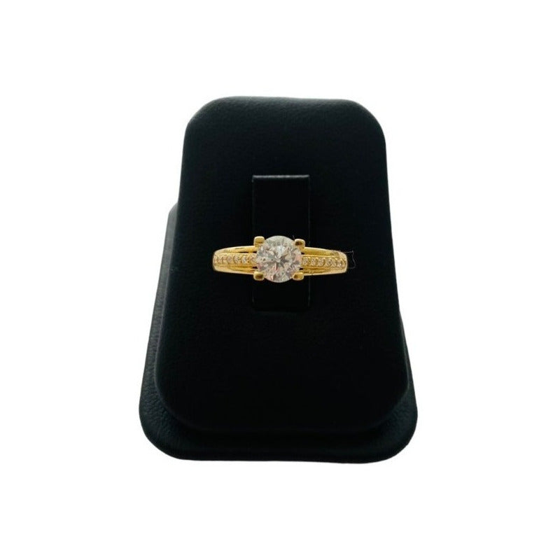 Anillo Solitario Lineas Circonias Oro 10 K + Obsequio