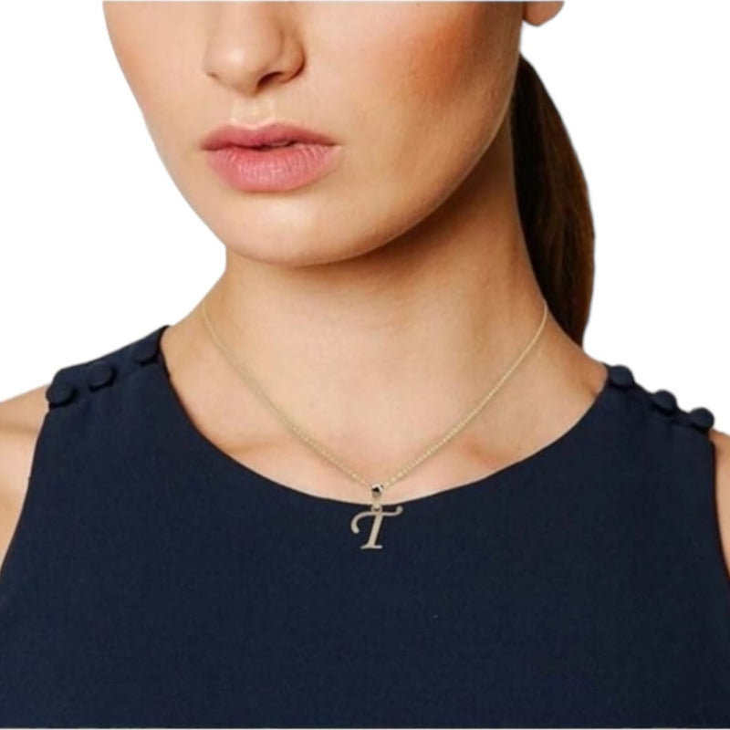 Juego Collar Letra T  Lisa + Aretes Bola 10 K. + Regalo