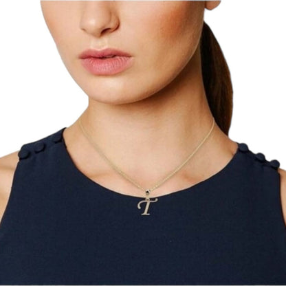 Juego Collar Letra T  Lisa + Aretes Bola 10 K. + Regalo