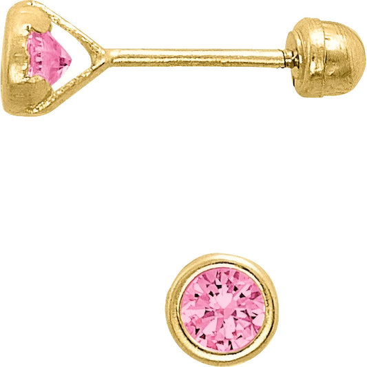 Broqueles Con Zirconia Rosa En 14 Kilates +