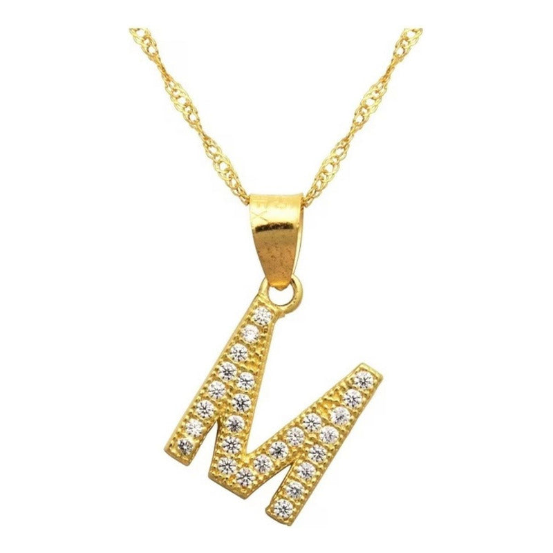 Dije Inicial M  Zirconias En Oro De 10 K + Obsequio