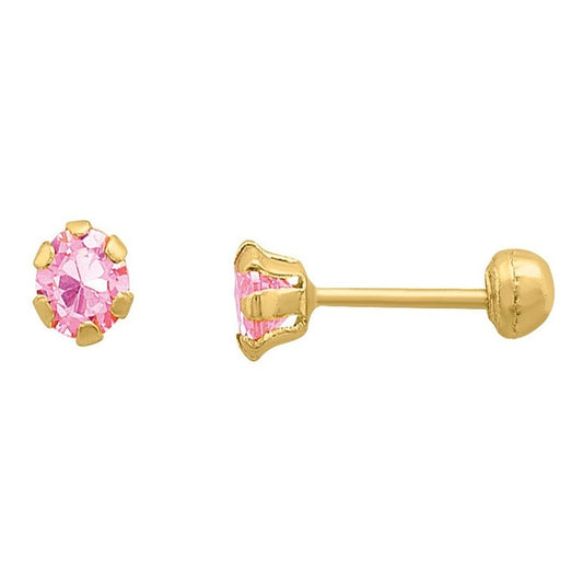 Broqueles Circonia Rosa Para Bebé 3 Mm Oro De 10 K