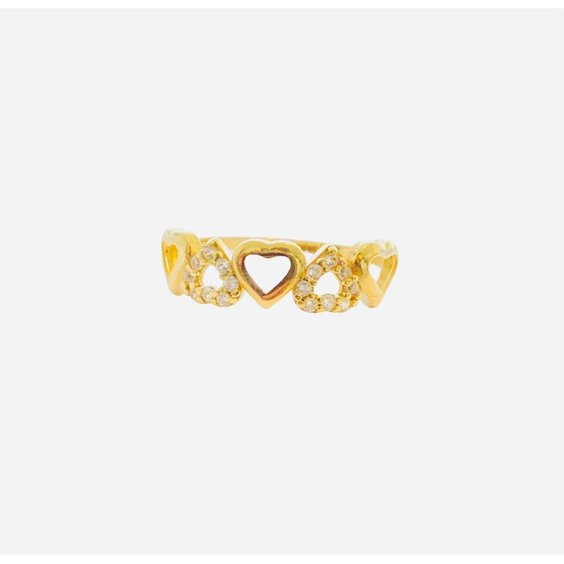 Anillo Corazones Con Circonias Oro 10 K + Obsequio