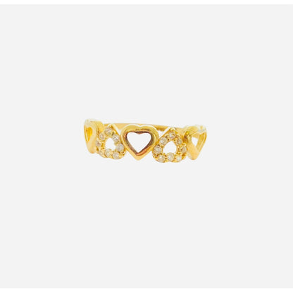 Anillo Corazones Con Circonias Oro 10 K + Obsequio