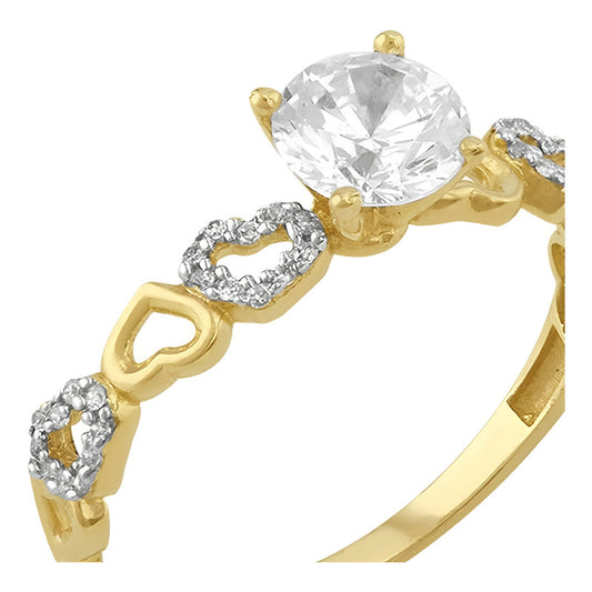 Anillo Solitario Con Corazones De Zirconia En Oro De 10 K Color Dorado Talla 8