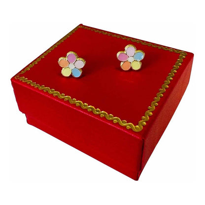 Broqueles Flor Esmaltada Oro 10 Kilates + Obsequio