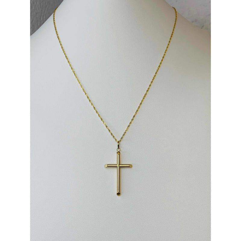 Dije De Cruz Tubular 3 Cm Oro 10k + Obsequio