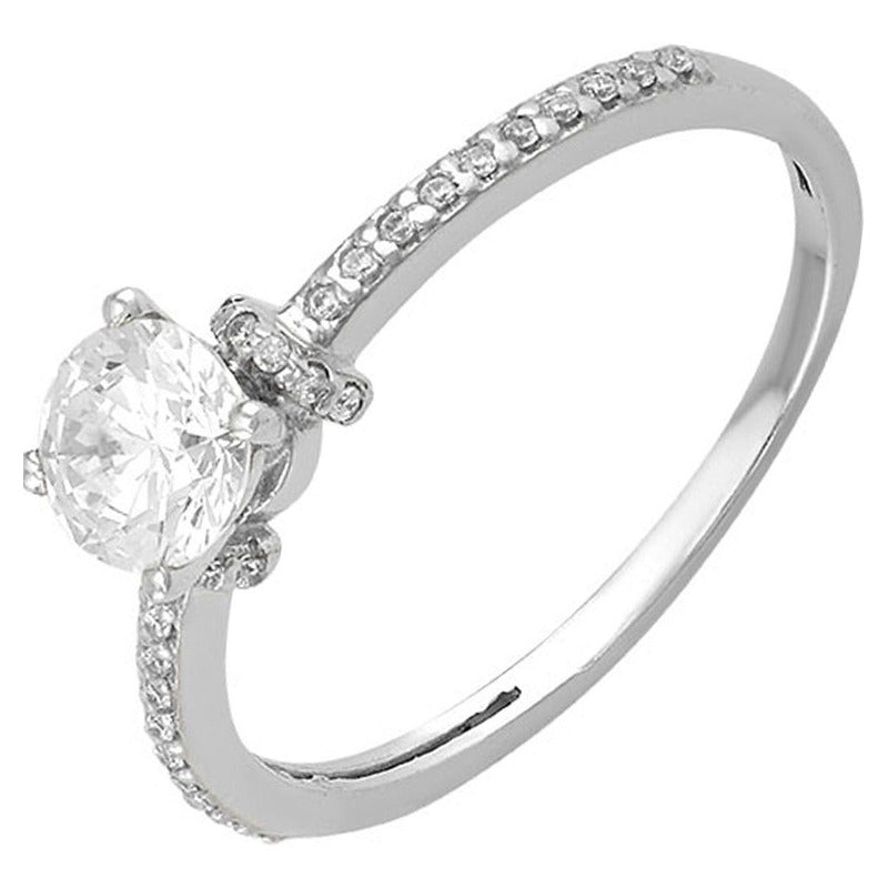 Anillo Solitario En Oro Blanco De 10 K + Obsequio + Envio