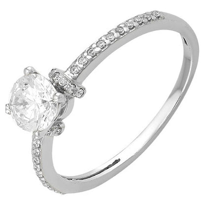 Anillo Solitario En Oro Blanco De 10 K + Obsequio + Envio