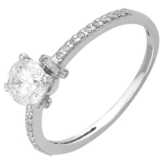 Anillo Solitario En Oro Blanco De 10 K + Obsequio + Envio