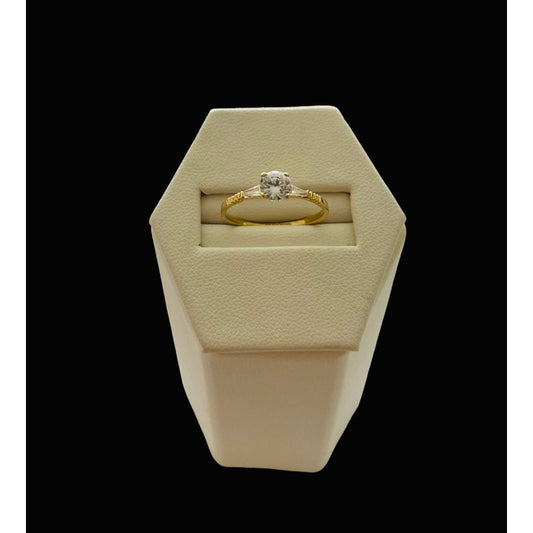 Anillo Solitario 2 Oros 10 Kilates Circonia + Color Dorado Talla 7