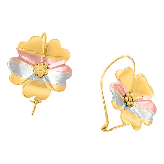 Aretes De Flores En Oro Florentino 10 K +