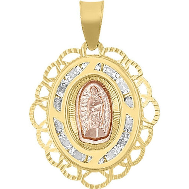 Kit Cadena Con Medalla Oval Virgen Rosa Oro 10 K + Obsequio