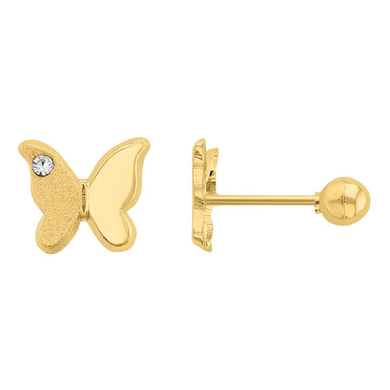 Broqueles De Mariposa Circonia Oro 14 K + Obsequio