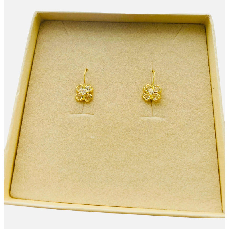 Arete Trebol Con Zirconias En Oro De 10 K + Obsequio + Envio