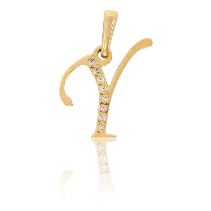 Dije Inicial Letra Y Con Circonias Oro 14 K + Obsequio