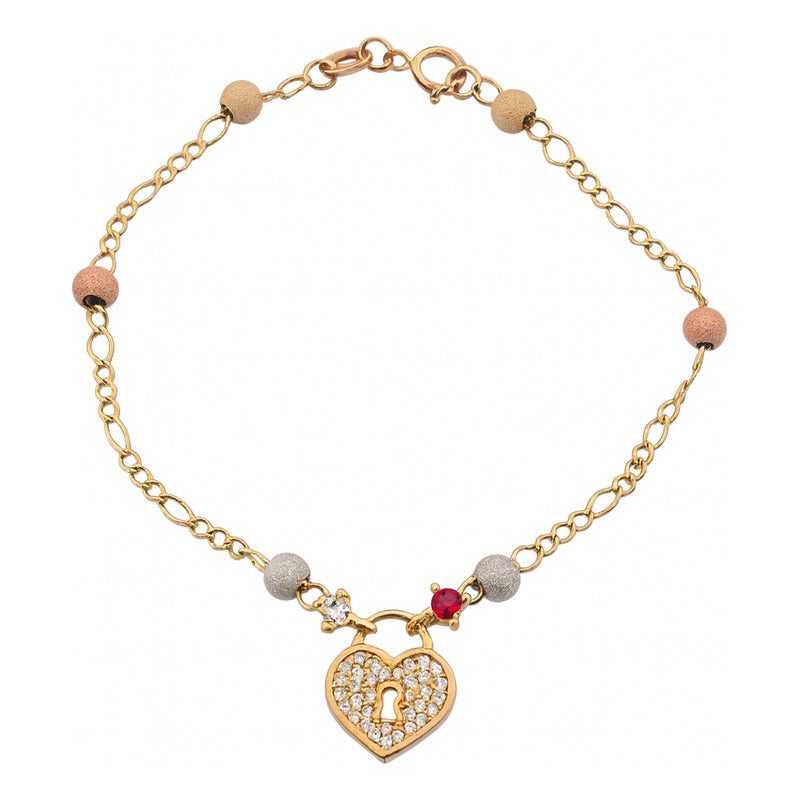 Pulsera Corazón Con Circonias Y Granitos  En Oro De 10k
