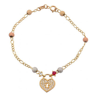 Pulsera Corazón Con Circonias Y Granitos  En Oro De 10k