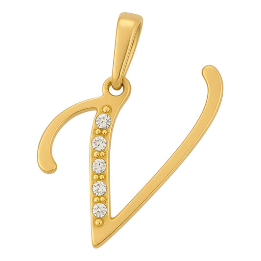 Dije Letra V Circonias Oro 14k Joyeria M. De Leon Dorado