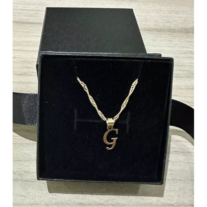 Juego Collar Letra  G   Lisa + Aretes Bola 10 K. + Regalo