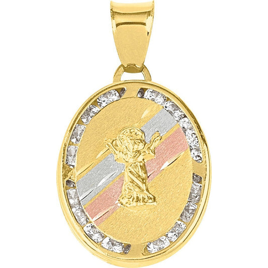 Medalla Del Divino Niño Con Circonias 3 Oros 10 K + Obsequio