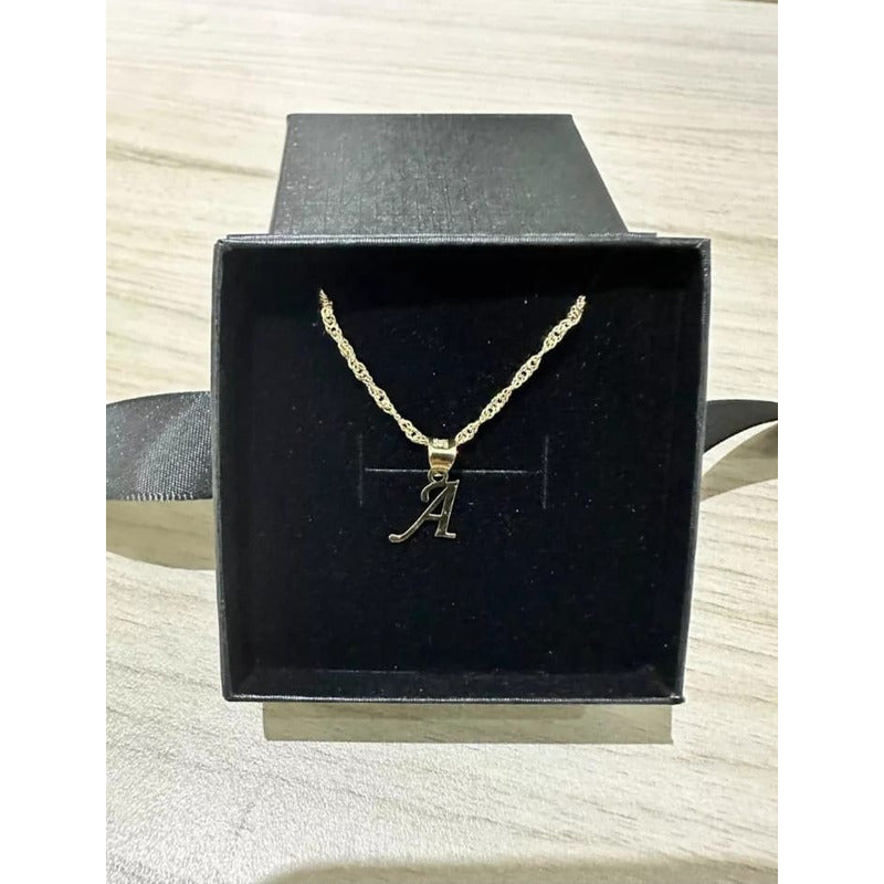 Juego Collar Letra A Lisa + Aretes Bola 10 K. + Regalo