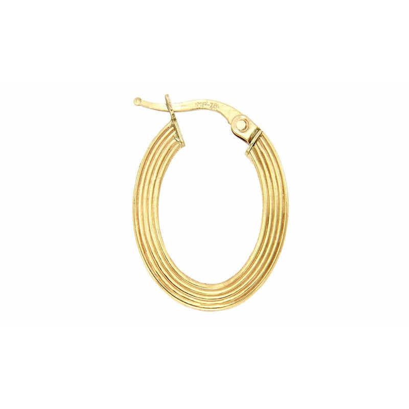 Arracadas Ovaladas Con Líneas Facetada En Oro De 14 K