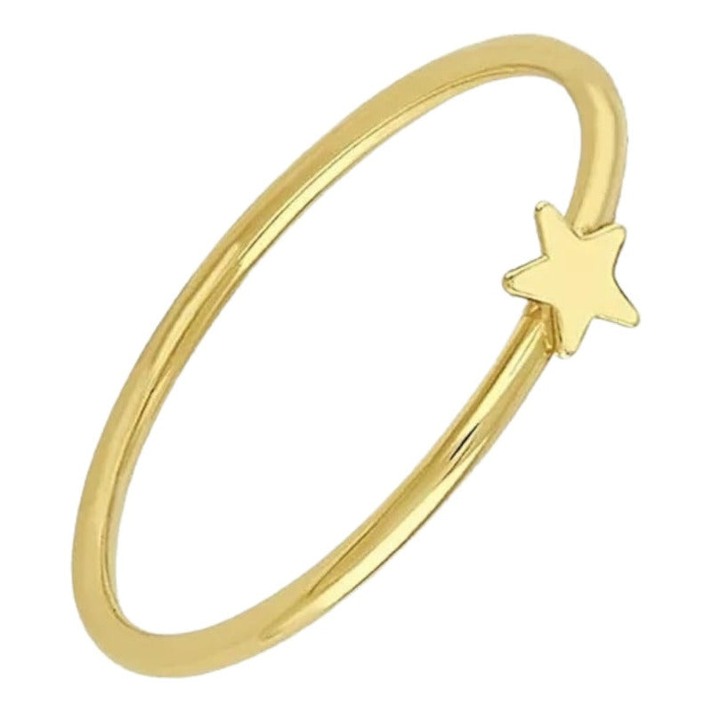 Juego Anillo + Broqueles Estrella Liso Oro 10 K. + Obsequio