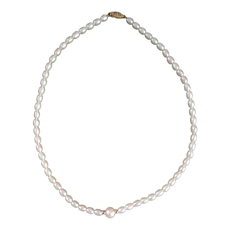 Collar Con Perlas Grandes Al Centro Elaborado En Oro De 14 K