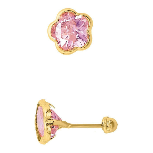 Bonitos Aretes De Flor Con Zirconia En Oro De 10k + Obsequio