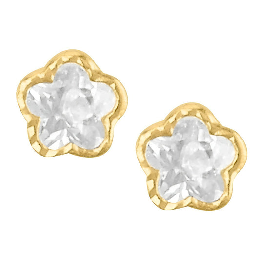 Hermosos Broqueles De Flor Con Circonia En Oro De 14 Kilates