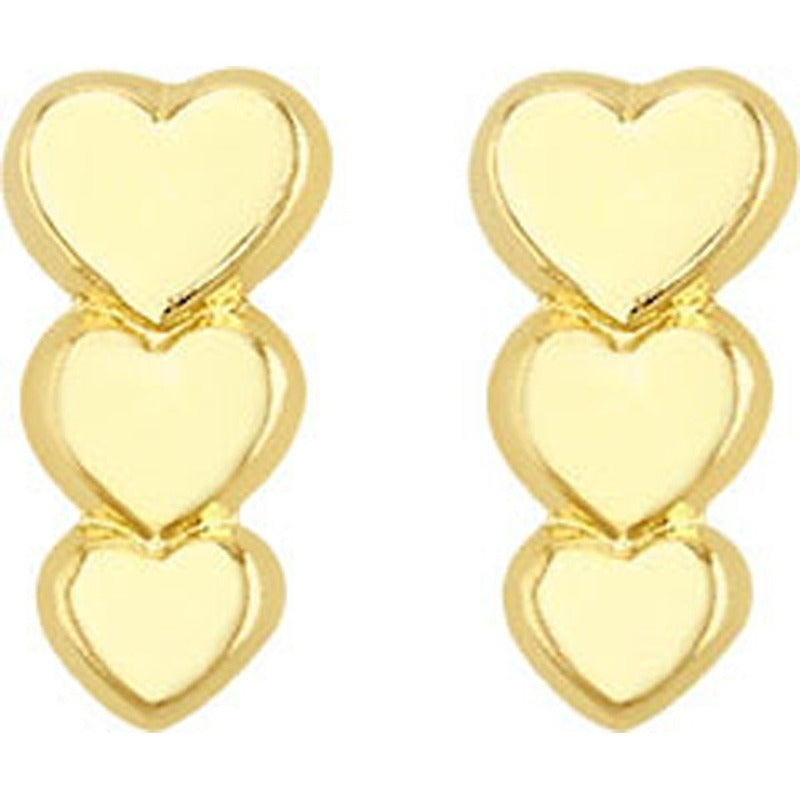 Broquel Triple Corazón En Oro De 10 K + Obsequio + Envío