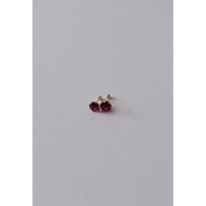 Broqueles Rectos Rubí Oro De 10 K