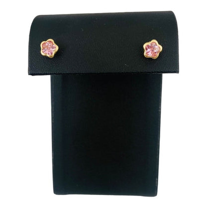 Bonitos Aretes De Flor Con Zirconia En Oro De 10k + Obsequio