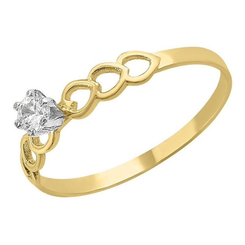 Anillo Solitario Corazones En Oro De 14 K + Obsequio + Envio