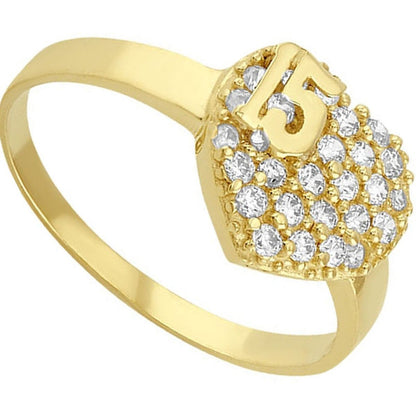Anillo Corazón Ancho Para Xv Años Elaborado En Oro De 10 K
