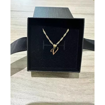 Juego Collar Letra V Lisa + Aretes Bola 10 K. + Regalo