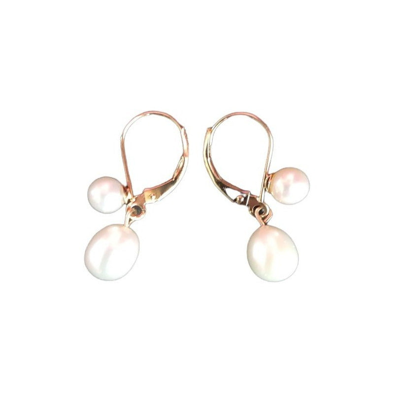 Aretes De Palanca Con Perla Elaborados En Oro De 14 K + Obse