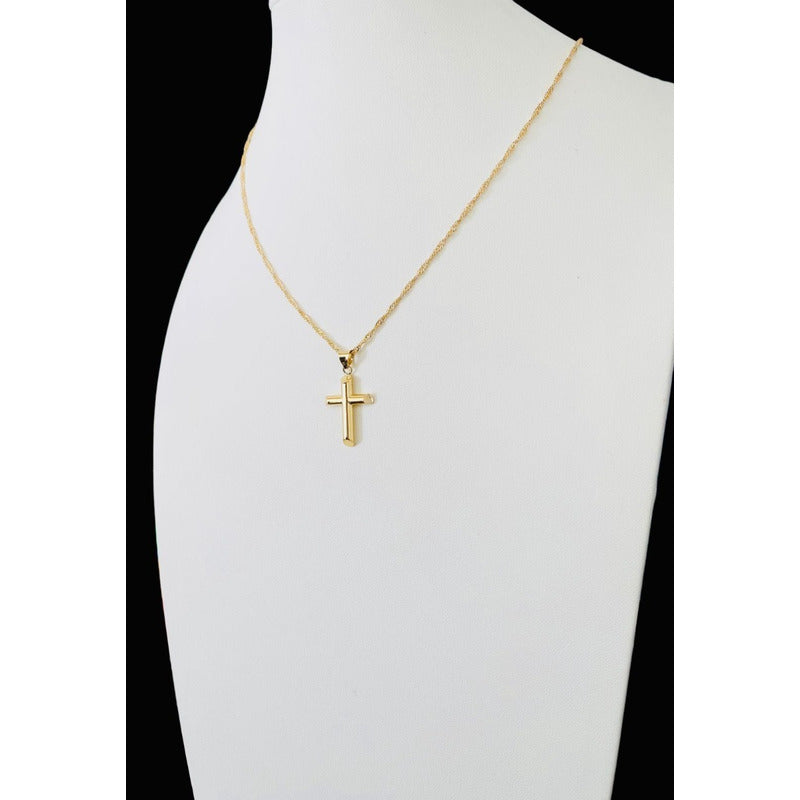 Kit Cadena Con  Cruz Lisa Tubular En Oro De 10k + Obsequio