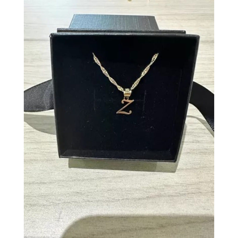 Juego Collar Letra Z Lisa + Aretes Bola 10 K. + Regalo